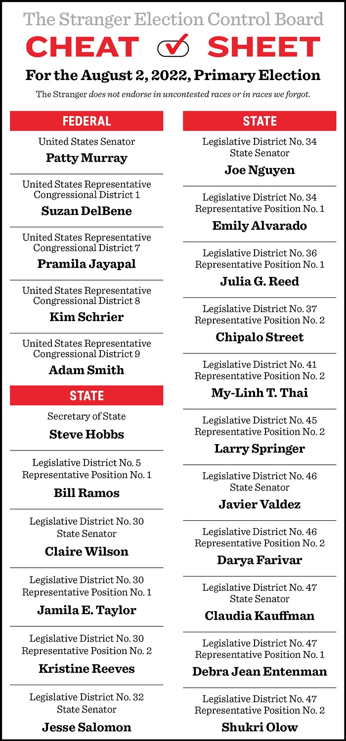 The Stranger's August 2022 Primary Election Cheat Sheet
